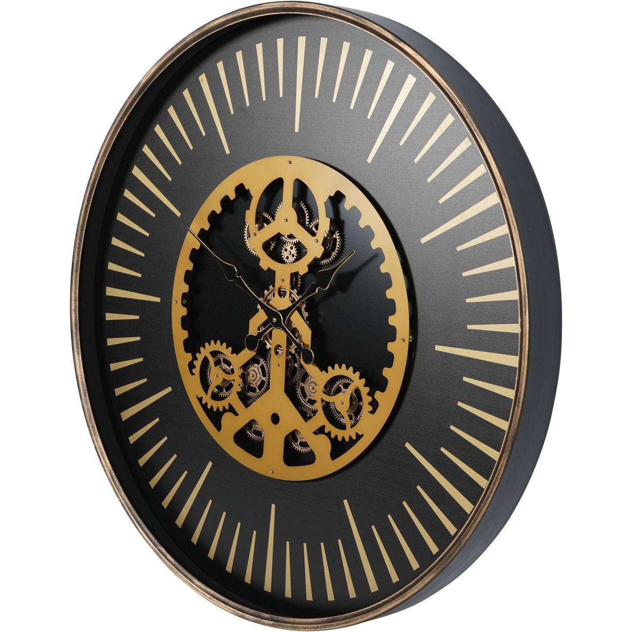 Palladium Black & Gold Centre Moving Dials Wall Clock Large